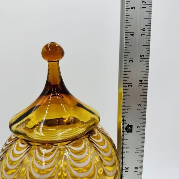 MCM Italy LAVORAZIONE EMPOLI Draped Amber cameo Art Glass Vase Compote Lidded - Picture 10 of 15